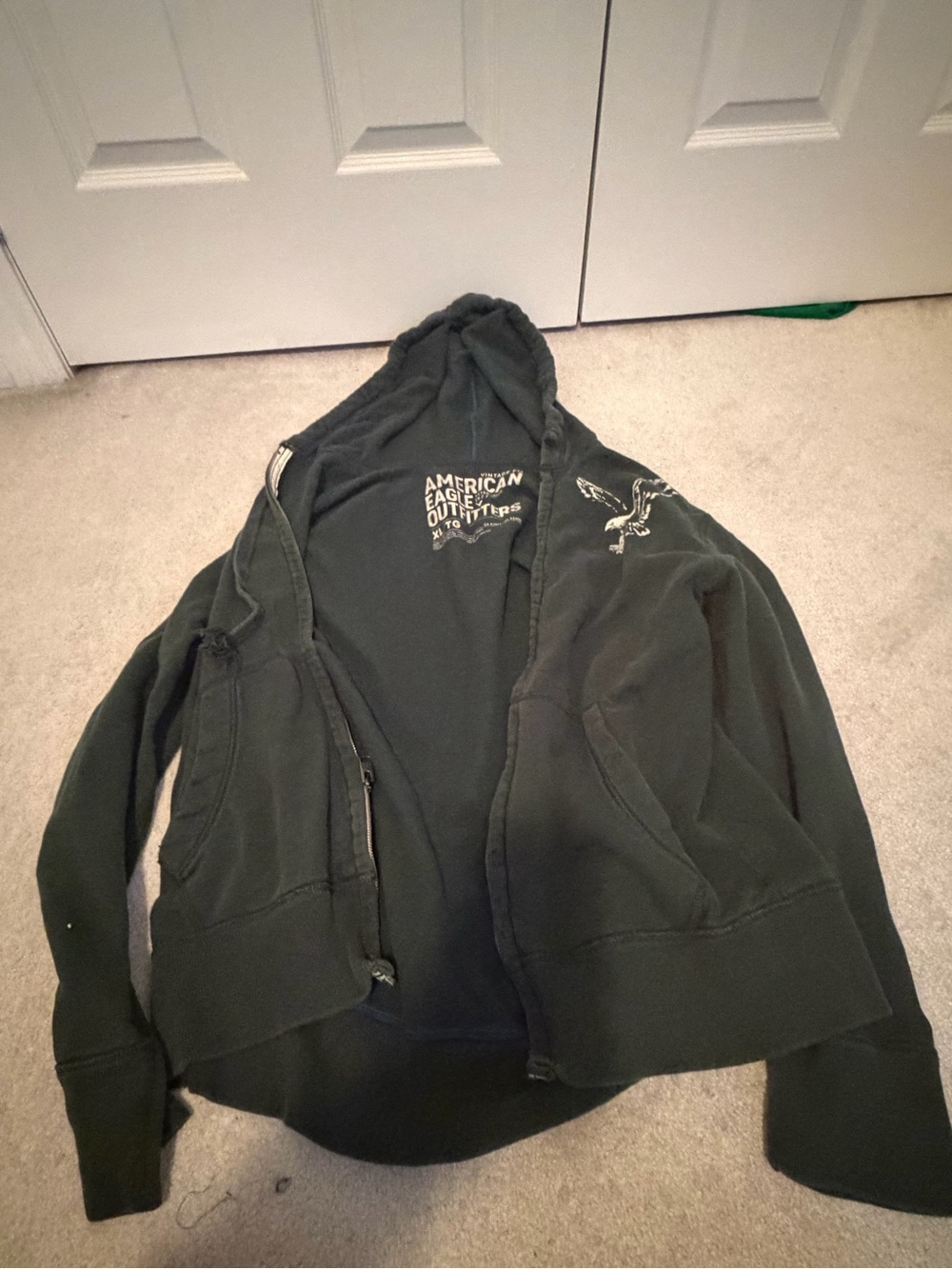 American Eagle Outfitters Men's Forest Green Zip-Up Hoodie